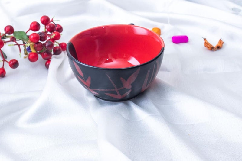 Caffeine Ceramic Stoneware Handmade Red & Black Combo Dinner Set of 8 (4 Dinner Plate, 4 Katori Bowl Microwave & Dishwasher Safe) - Image 2