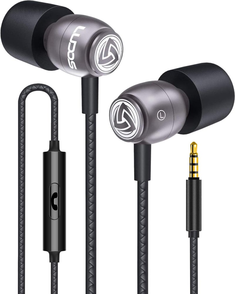 LUDOS Clamor Wired Earbuds in-Ear Headphones, 5 Years Warranty, Earphones with Microphone, Noise Isolating Ear Buds, Memory Foam for iPhone, Samsung, School Students, Kids, Women, Small Ears - Grey - Image 1