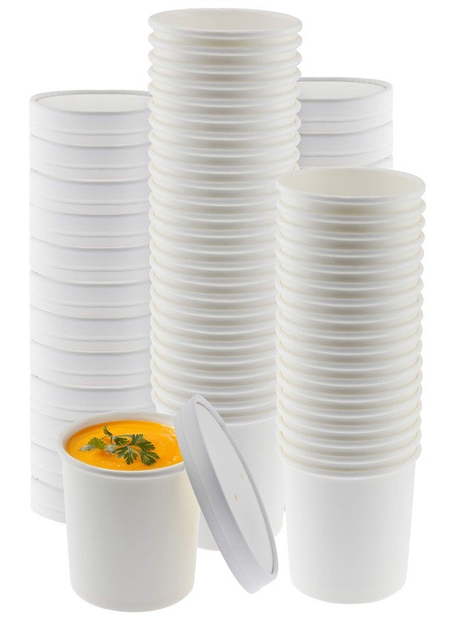 NYHI Kraft 50 Pack 16 oz White Paper Bowls Soup Storage Containers With Lids Insulated Take Out Disposable Food Storage Cups For Hot Cold Foods To Go Bowls With Vented Lids - Image 1