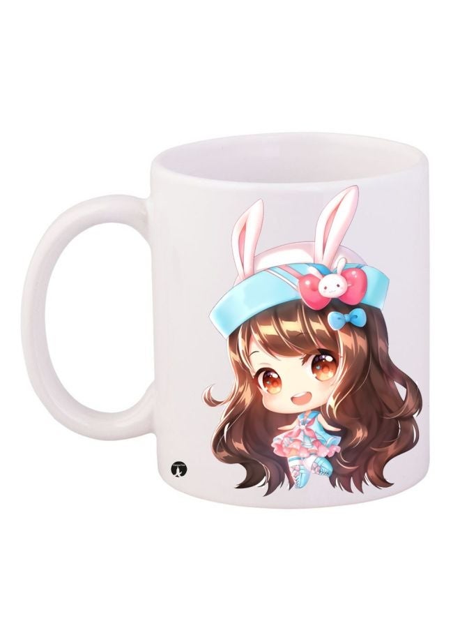 RYN Anime Printed Coffee Mug White/Brown/Blue 11ounce