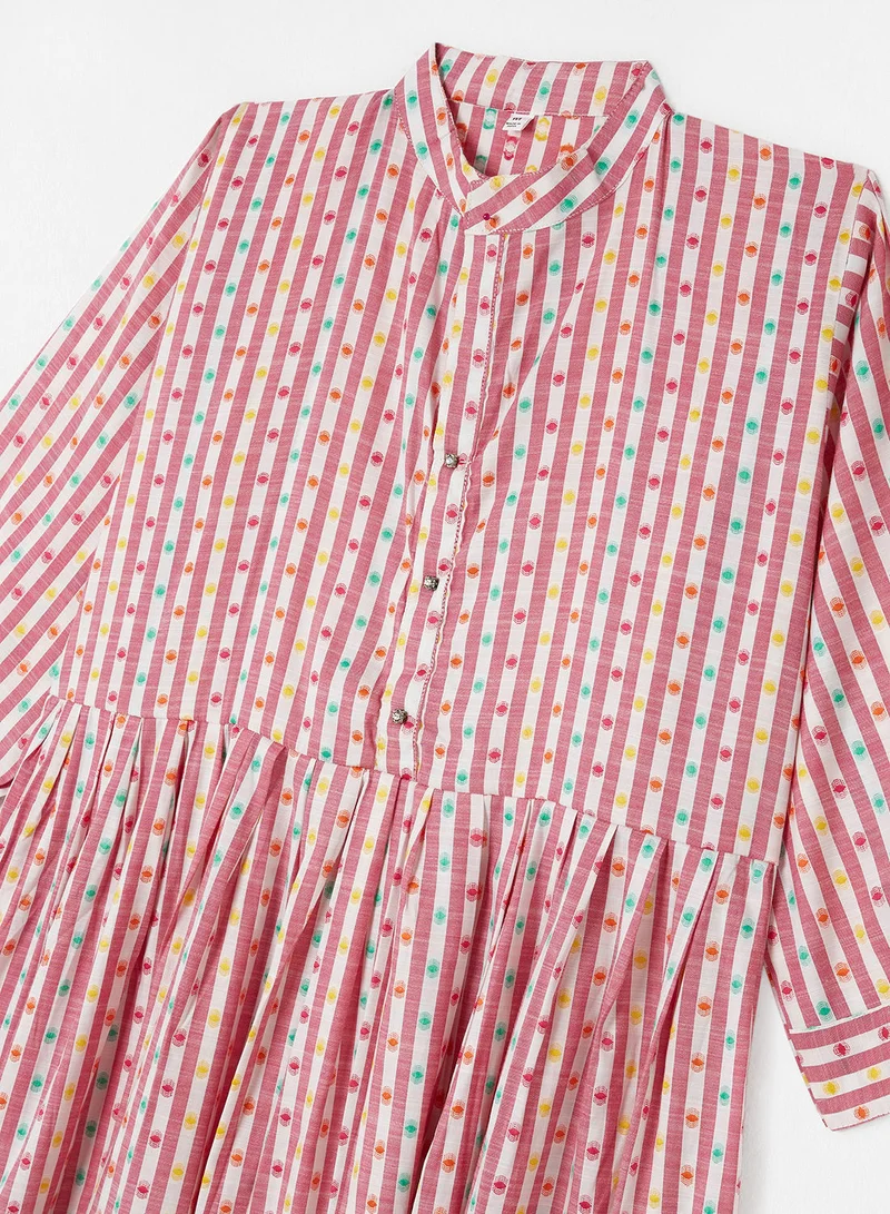 HANA & SARA Button Detail Printed Jalabiya