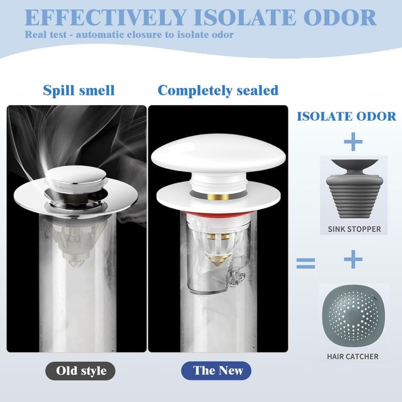 Excefore Sink Plug, Universal Sink Strainer Plug, Sink Drain Plug with Hair Filter, Anti-blocking, Odor and Insect Resistant, with Rubber, Modern Pop-Up for Bathroom, Kitchen, Drainage, Bidet-White, Beautiful - Image 3