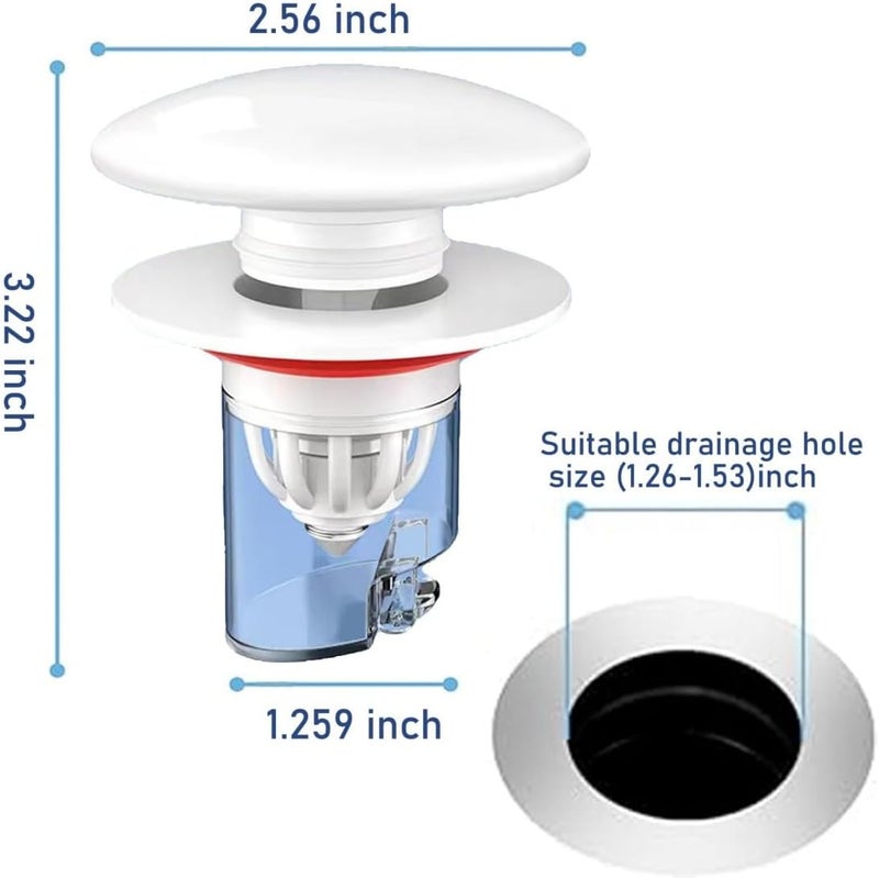 Excefore Sink Plug, Universal Sink Strainer Plug, Sink Drain Plug with Hair Filter, Anti-blocking, Odor and Insect Resistant, with Rubber, Modern Pop-Up for Bathroom, Kitchen, Drainage, Bidet-White, Beautiful - Image 4