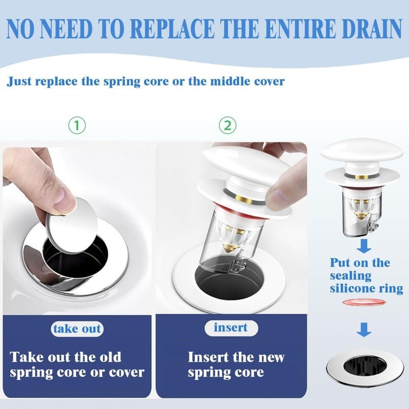 Excefore Sink Plug, Universal Sink Strainer Plug, Sink Drain Plug with Hair Filter, Anti-blocking, Odor and Insect Resistant, with Rubber, Modern Pop-Up for Bathroom, Kitchen, Drainage, Bidet-White, Beautiful - Image 5