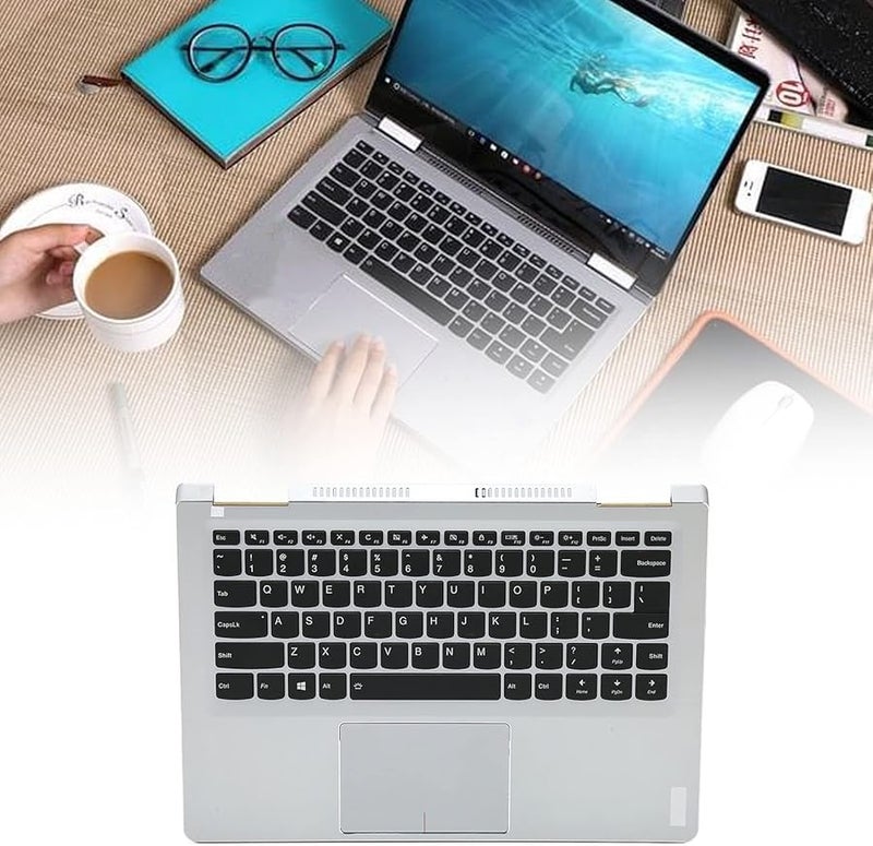 Yoga 710 14 Replacement Backlit Keyboard Silver Palmrest Black Keys - Image 5