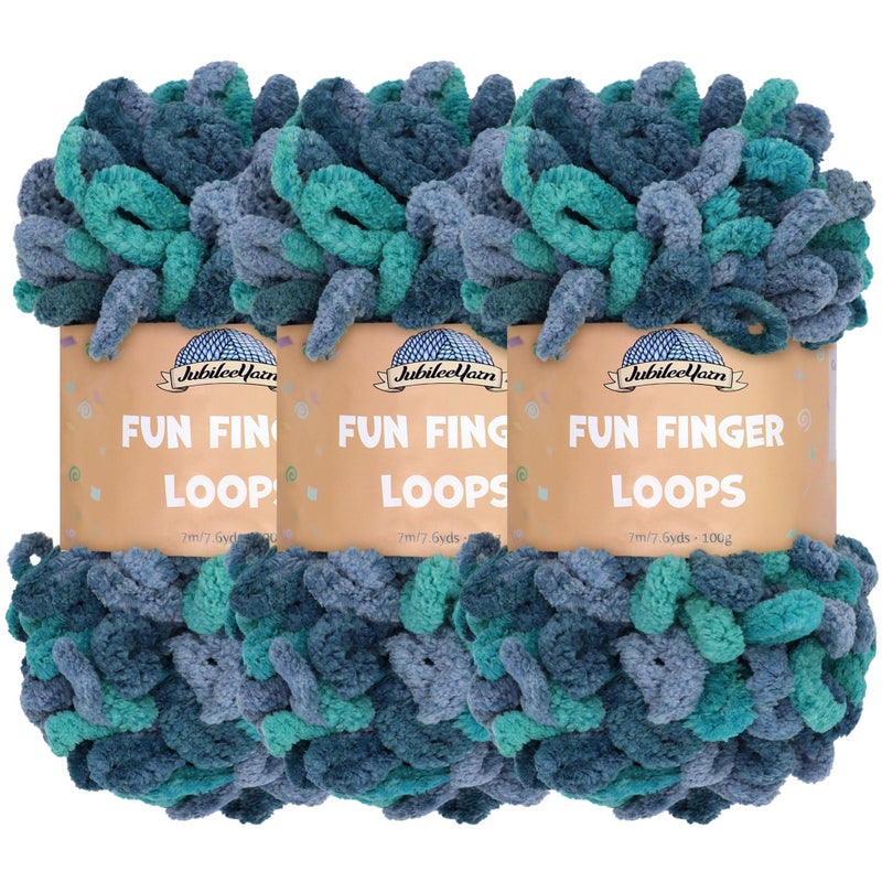 BambooMN JubileeYarn Fun Finger Loops Yarn  100gSkein Jumbo Polyester  Poseidon  3 Skeins