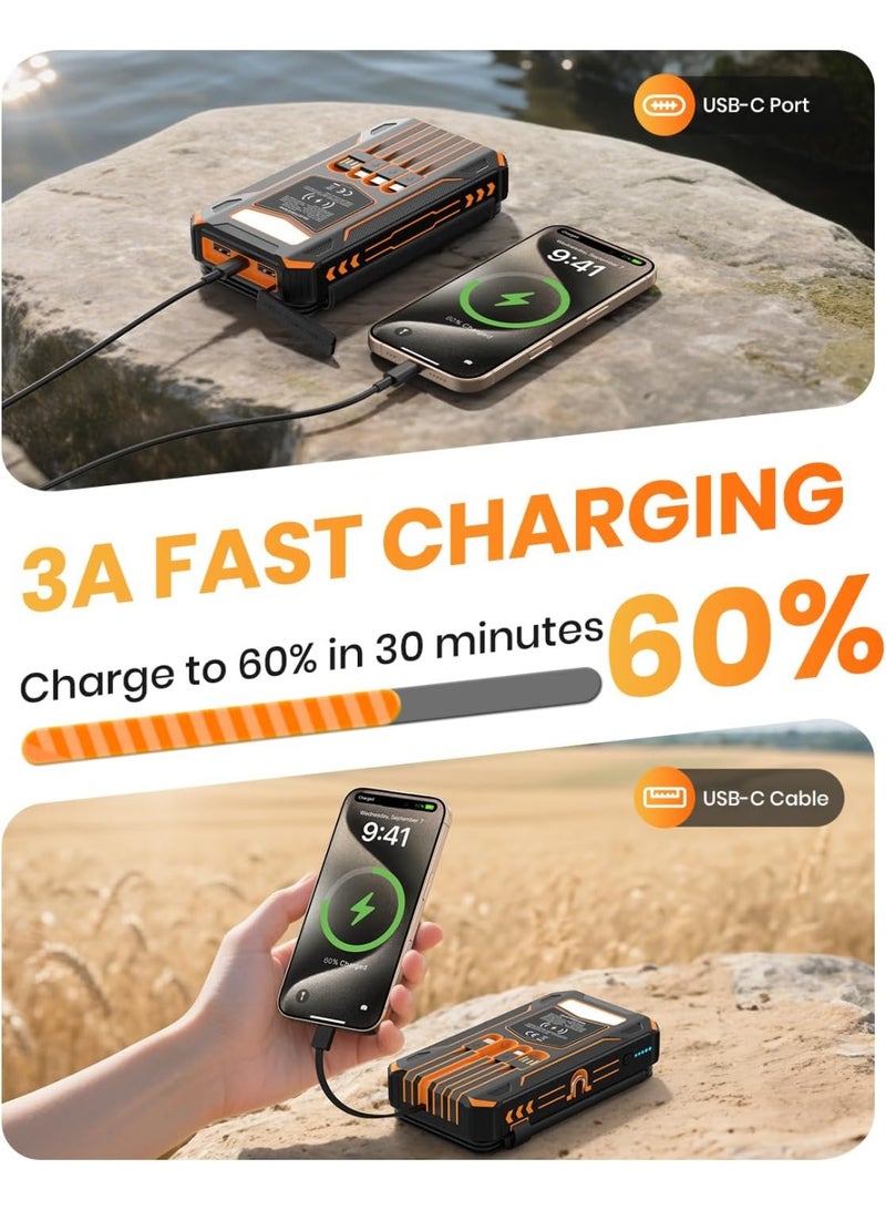 general Solar Charger Power Bank - 48000mAh Wireless Portable Charger Built-in 4 Cables and 4 Solar Panels, PD QC 3.0 Fast Charging USB C Battery Pack with Flashlight for Camping Travel - Image 4