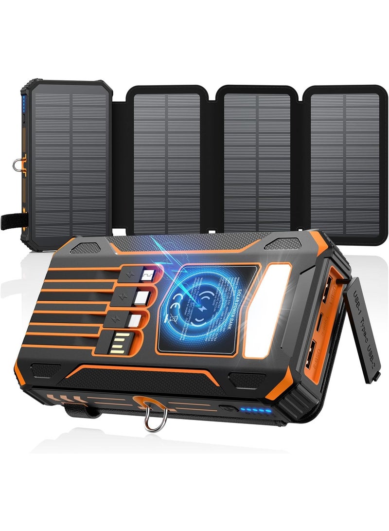 general Solar Charger Power Bank - 48000mAh Wireless Portable Charger Built-in 4 Cables and 4 Solar Panels, PD QC 3.0 Fast Charging USB C Battery Pack with Flashlight for Camping Travel - Image 1