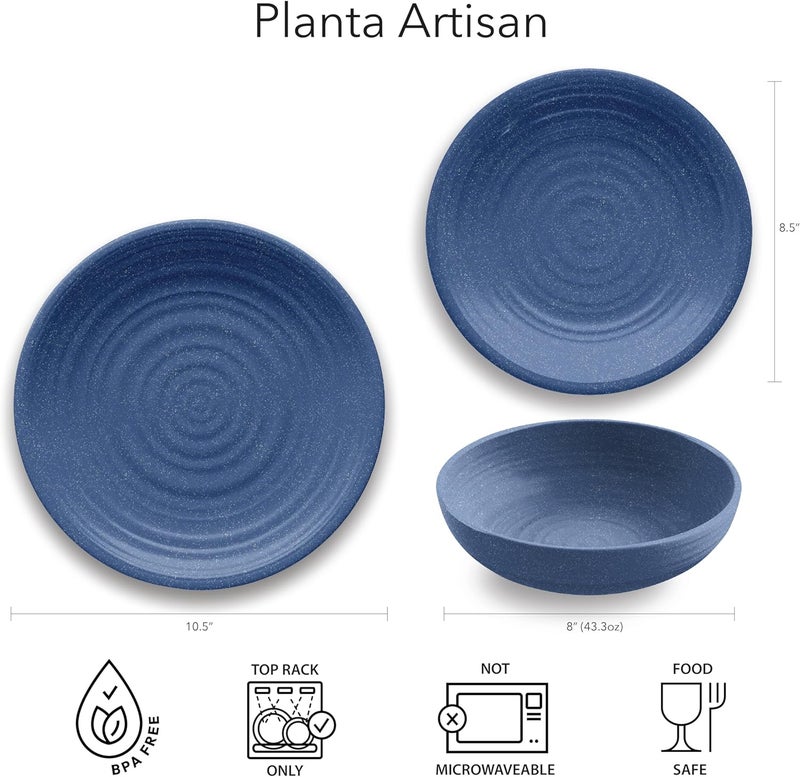 TarHong Planta Artisan Solids Low Bowl Planta Majority Plant Based with Melamine Binder Shatterproof IndoorOutdoor Entertaining Matte Blue Set of 6 - Image 3