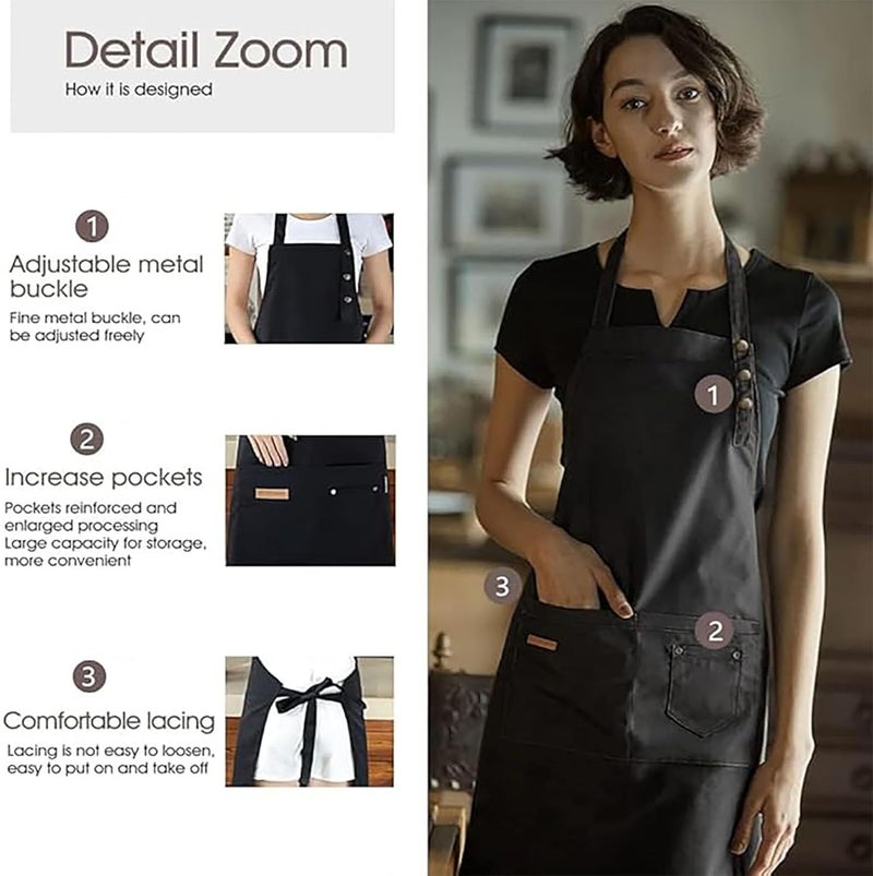 AmaltHryse Chef Apron - Waterdrop Resistant Cotton Canvas with Pockets for Men and Women - Adjustable Black Bib Apron - Image 2