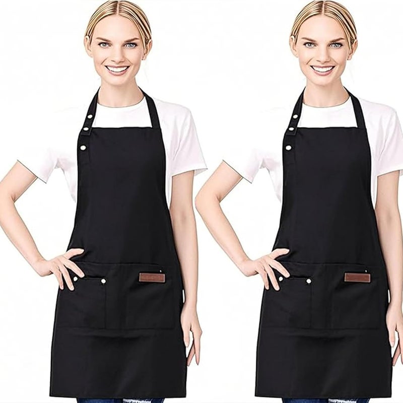 AmaltHryse Chef Apron - Waterdrop Resistant Cotton Canvas with Pockets for Men and Women - Adjustable Black Bib Apron - Image 1