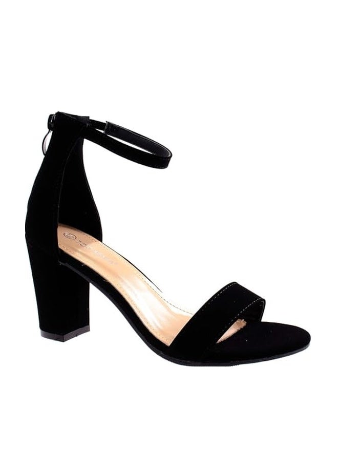 Top Moda Over the Toe Strap Ankle Wrap Strap Heel Open Toe Medium Heel, Black, 6 - Image 1