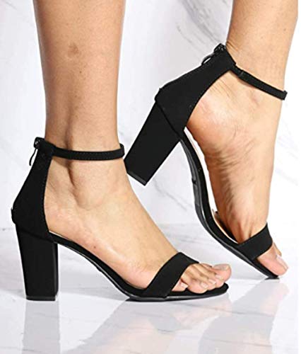 Top Moda Over the Toe Strap Ankle Wrap Strap Heel Open Toe Medium Heel, Black, 6 - Image 2