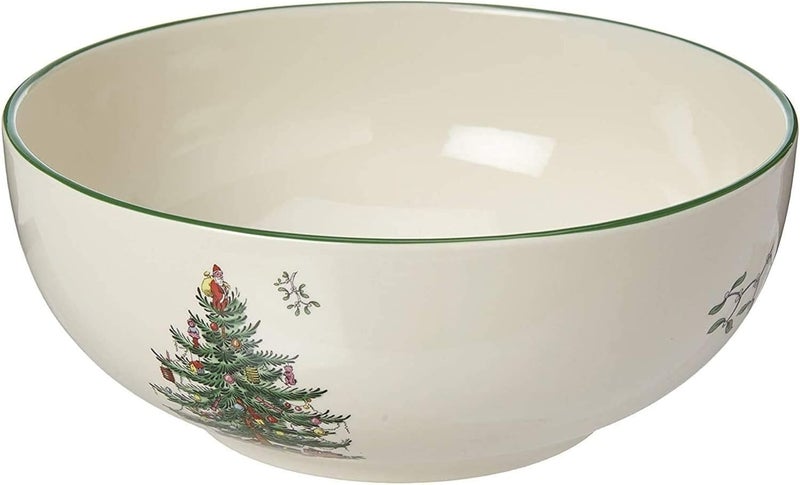 Spode Christmas Tree Round Serving Bowl - 8-Inch Ceramic Bowl for Pasta, Salad, Soup, and Side Dishes - Elegant Porcelain Design, Stackable, Dishwasher & Microwave Safe - Ideal for Holiday Gatherings - Image 1