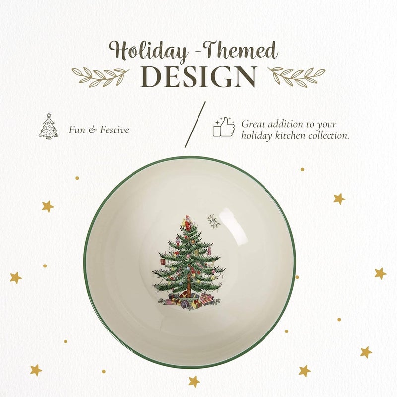 Spode Christmas Tree Round Serving Bowl - 8-Inch Ceramic Bowl for Pasta, Salad, Soup, and Side Dishes - Elegant Porcelain Design, Stackable, Dishwasher & Microwave Safe - Ideal for Holiday Gatherings - Image 3