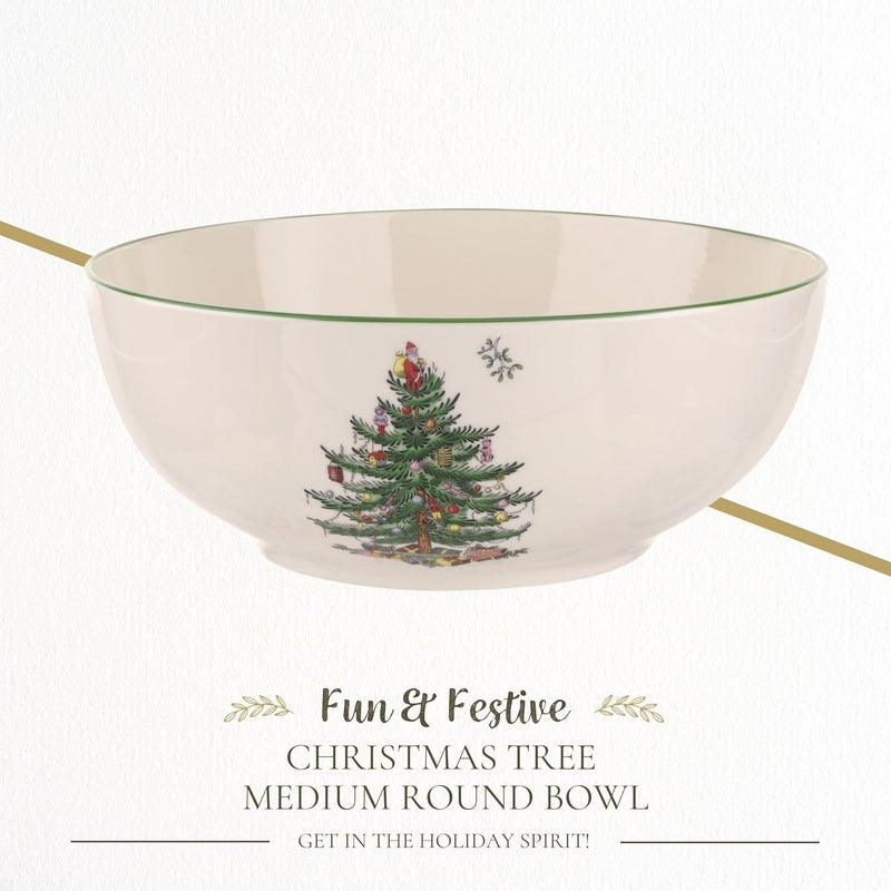 Spode Christmas Tree Round Serving Bowl - 8-Inch Ceramic Bowl for Pasta, Salad, Soup, and Side Dishes - Elegant Porcelain Design, Stackable, Dishwasher & Microwave Safe - Ideal for Holiday Gatherings - Image 2
