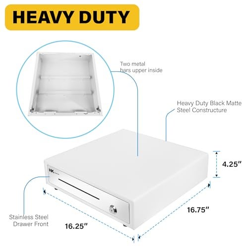 HK SYSTEMS 16inch "Stainless Steel" Front White Heavy Duty POS Interface Cash Drawer with 5Bill/5Coin - Image 3