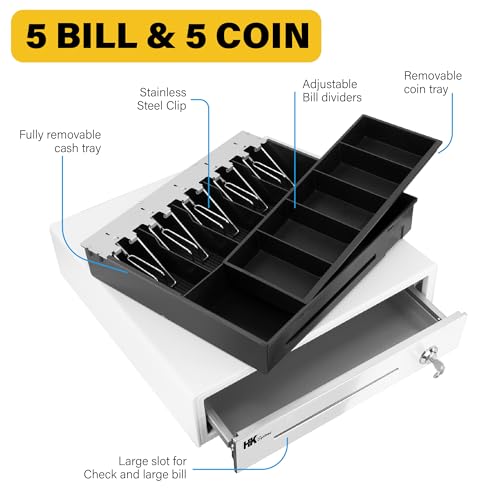 HK SYSTEMS 16inch "Stainless Steel" Front White Heavy Duty POS Interface Cash Drawer with 5Bill/5Coin - Image 4