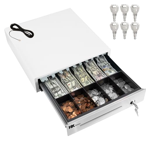 HK SYSTEMS 16inch "Stainless Steel" Front White Heavy Duty POS Interface Cash Drawer with 5Bill/5Coin - Image 1