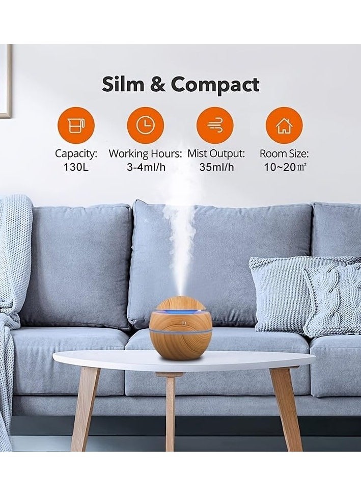 Generic - Hanso Ultrasonic Aroma Humidifier with Color-Changing LED Lights - 130ml Capacity, Pure Water Atomization Chip, Delightfully Fresh Air for Any Environment (Light Wood) - Image 1