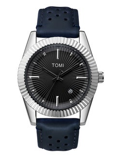 TOMI TOMI Watch With Blue Leather Strap For Unisex-Displaying The Date And Day on a Daily Basis  - Image 1