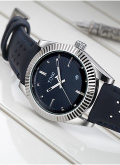 TOMI TOMI Watch With Blue Leather Strap For Unisex-Displaying The Date And Day on a Daily Basis  - Image 2