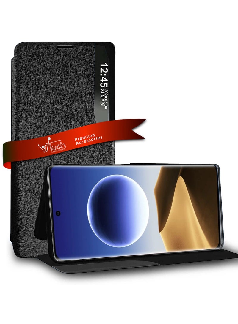 دبليو تيك غطاء حماية ذكي قابل للطي مع نافذة مرآة لهاتف أوبو فايند X7 Ultra 5G 2024 أسود - Image 1