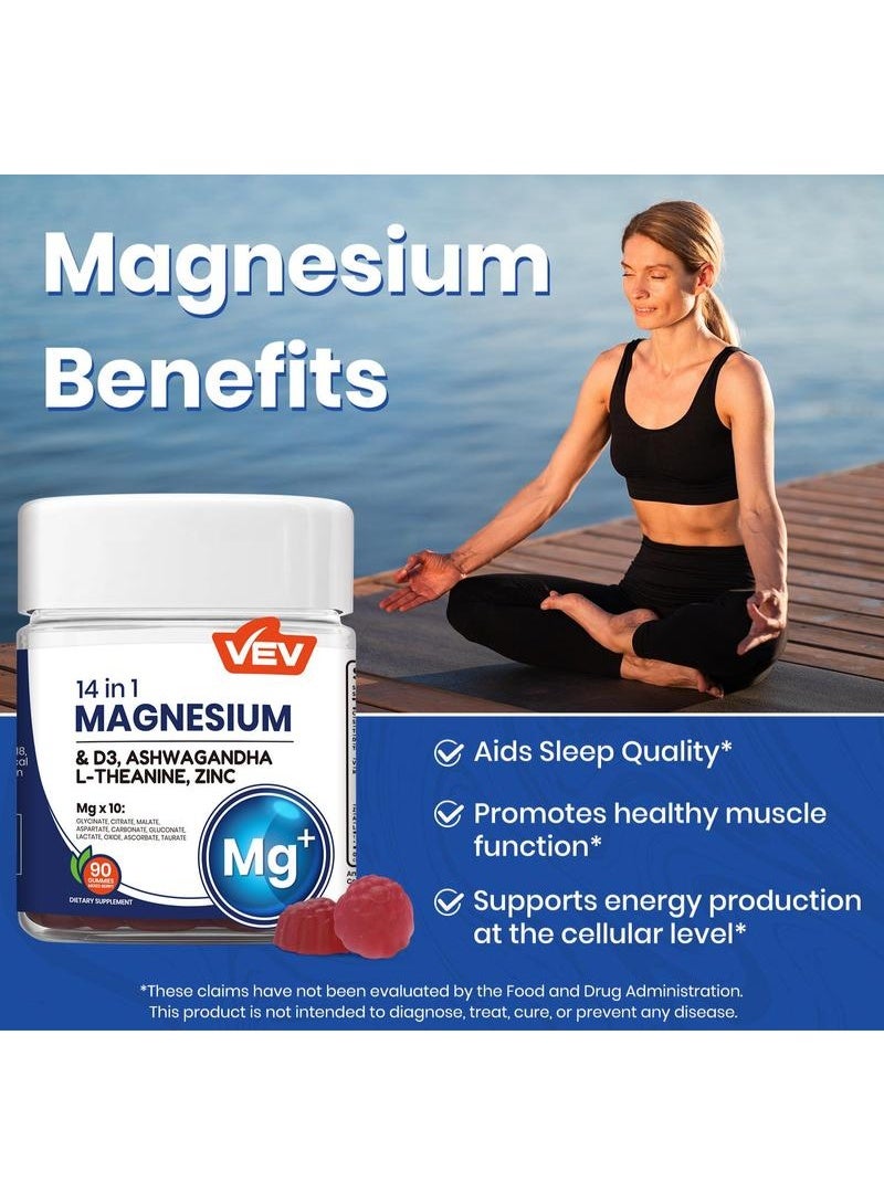 VEV 14-in-1 Magnesium Gummies – with Ashwagandha, L-Theanine, Vitamin D3 & Zinc, Edible Healthcare Dietary - Image 2
