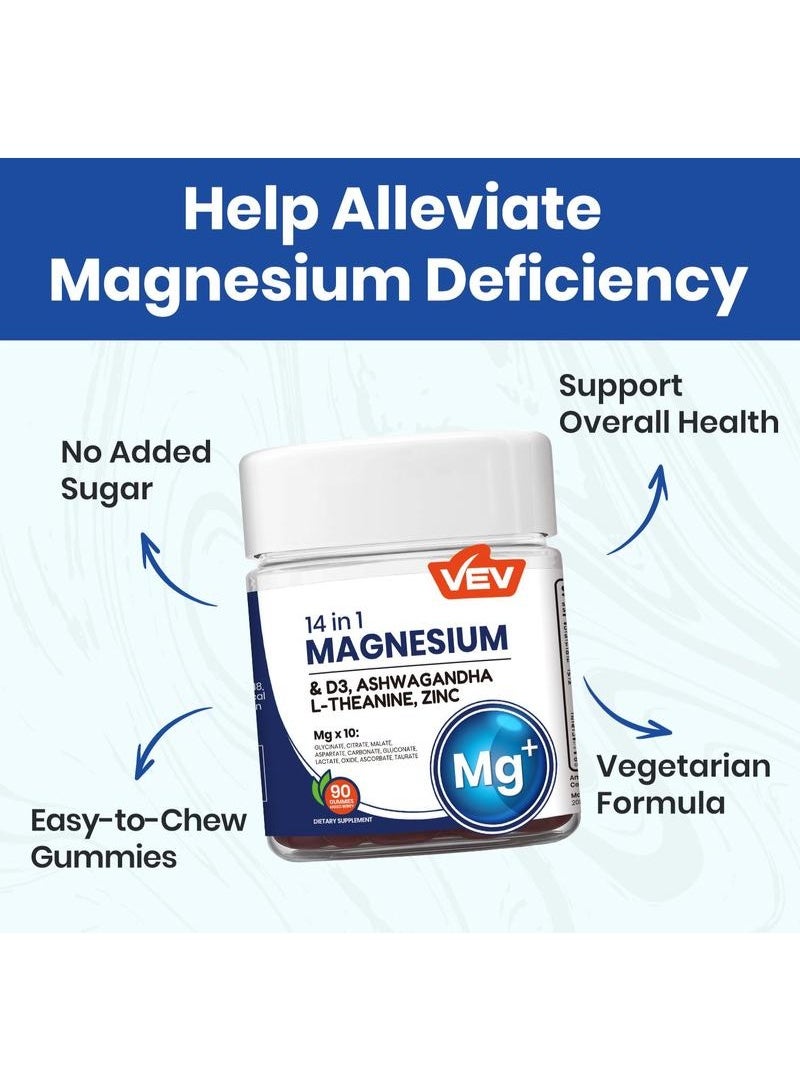 VEV 14-in-1 Magnesium Gummies – with Ashwagandha, L-Theanine, Vitamin D3 & Zinc, Edible Healthcare Dietary - Image 4