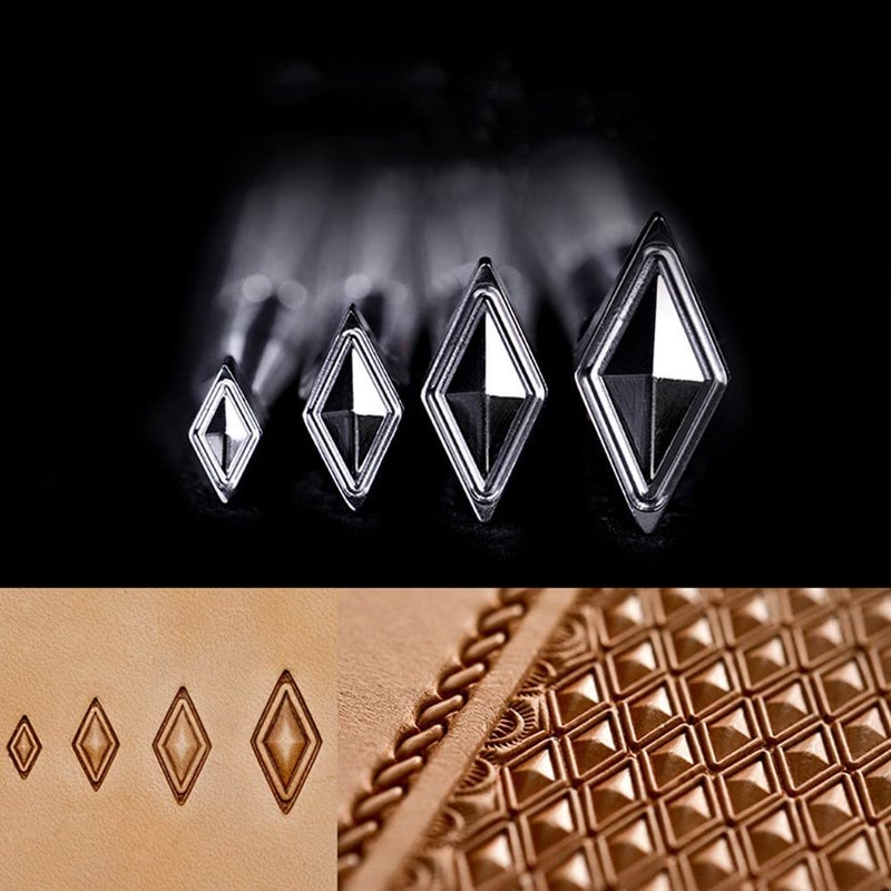 VJEWEBLU Diamond Stamps 3D Geometric Pattern Leather Stamps  One Piece or Set of 4 Leather Stamping Tools in Stainless Steel LX12 one Piece 
