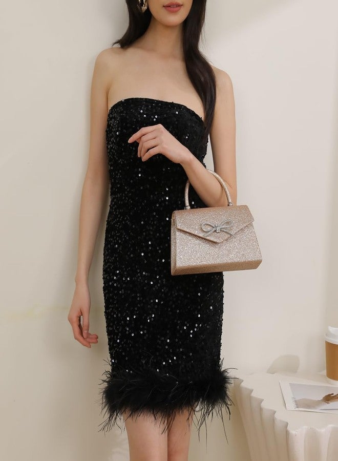 Trisapu Womens Evening Bag Sparkly Bow Clutch Purse Wedding Party Purses Glitter Rhinestone Cocktail Prom Handbags Gold - Image 2