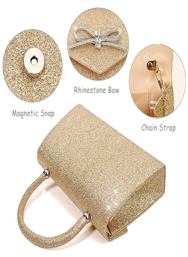 Trisapu Womens Evening Bag Sparkly Bow Clutch Purse Wedding Party Purses Glitter Rhinestone Cocktail Prom Handbags Gold - Image 4