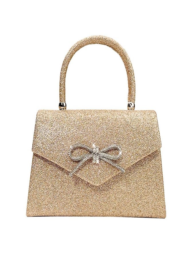 Trisapu Womens Evening Bag Sparkly Bow Clutch Purse Wedding Party Purses Glitter Rhinestone Cocktail Prom Handbags Gold - Image 1