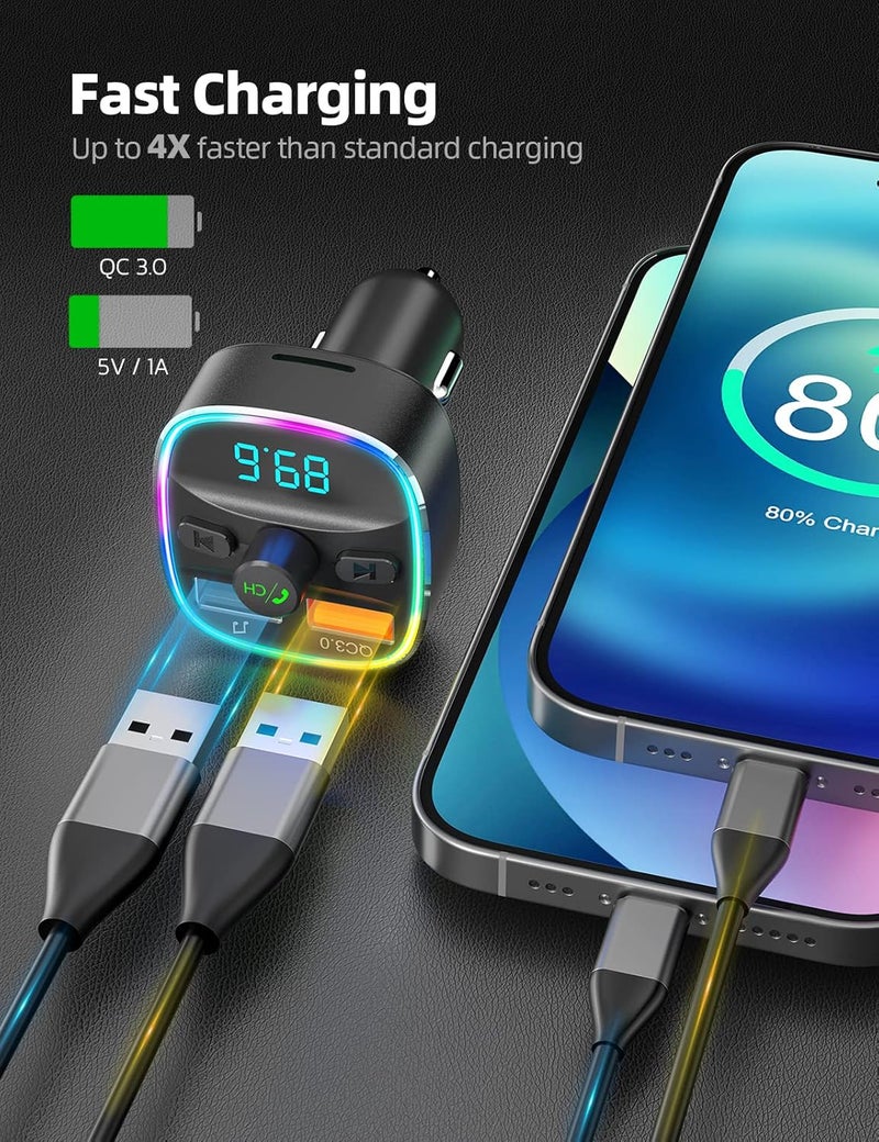 nulaxy جهاز إرسال FM بلوتوث، محول سيارة بلوتوث مع شاحن USB مزدوج، مجموعة راديو سيارة لاسلكية، مشغل MP3 يدعم بطاقة TF وقرص USB، مكالمات بدون استخدام اليدين، ضوء خلفي LED بألوان 7، أسود - Image 3
