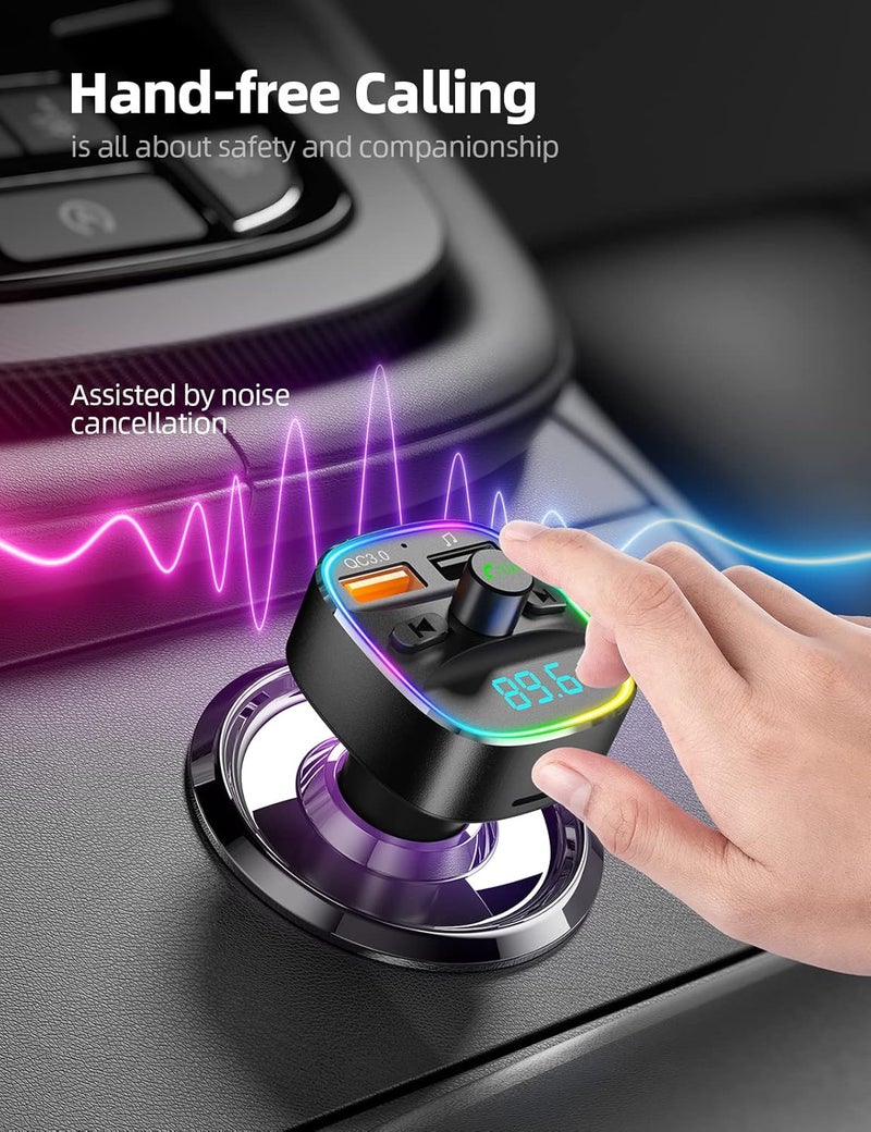 nulaxy جهاز إرسال FM بلوتوث، محول سيارة بلوتوث مع شاحن USB مزدوج، مجموعة راديو سيارة لاسلكية، مشغل MP3 يدعم بطاقة TF وقرص USB، مكالمات بدون استخدام اليدين، ضوء خلفي LED بألوان 7، أسود - Image 2