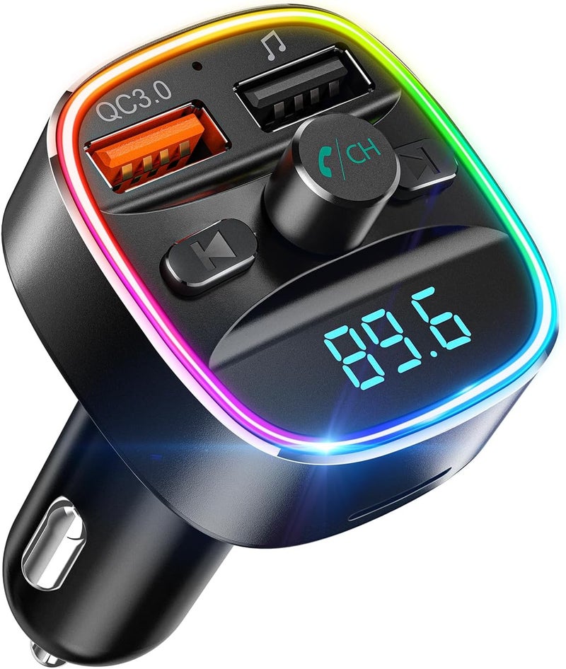 nulaxy جهاز إرسال FM بلوتوث، محول سيارة بلوتوث مع شاحن USB مزدوج، مجموعة راديو سيارة لاسلكية، مشغل MP3 يدعم بطاقة TF وقرص USB، مكالمات بدون استخدام اليدين، ضوء خلفي LED بألوان 7، أسود - Image 1