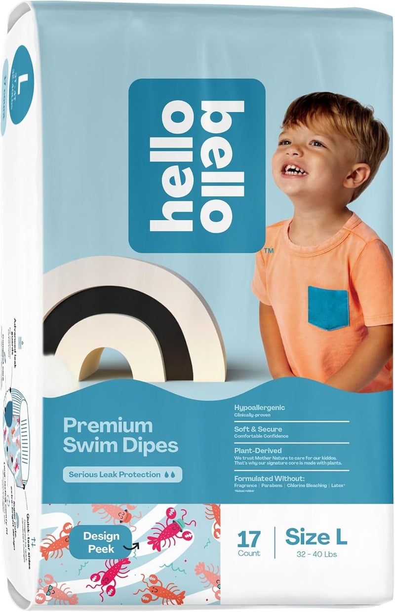 Hello Bello Premium Swim Diapers - Size L (32-40 lbs), Cute Extra-Bright Lobster Designs, 17 Count Jumbo Pack - Image 1