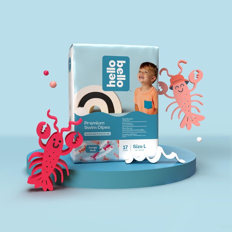 Hello Bello Premium Swim Diapers - Size L (32-40 lbs), Cute Extra-Bright Lobster Designs, 17 Count Jumbo Pack - Image 2