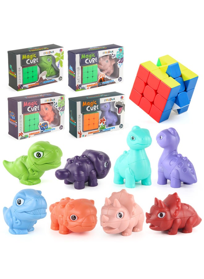 Children's Science And Education Puzzle Second-order Third-order Dinosaur Cube 2-in-1 Suit Smooth Rotating Regular Special-shaped Animal Cube-Color:K168-3C Triceratops Flesh Color + Second-order Rub  - Image 2