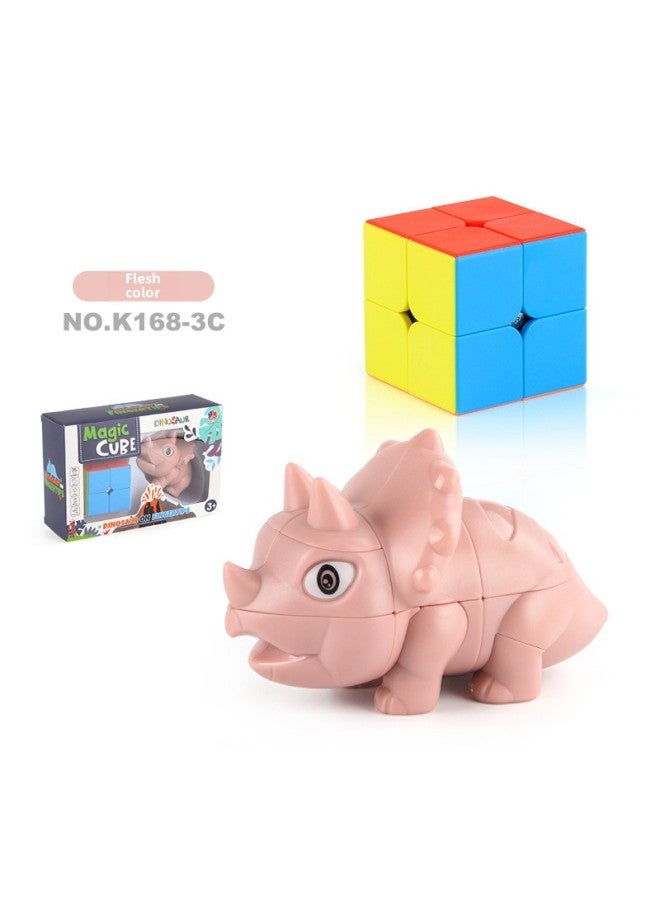 Children's Science And Education Puzzle Second-order Third-order Dinosaur Cube 2-in-1 Suit Smooth Rotating Regular Special-shaped Animal Cube-Color:K168-3C Triceratops Flesh Color + Second-order Rub  - Image 1