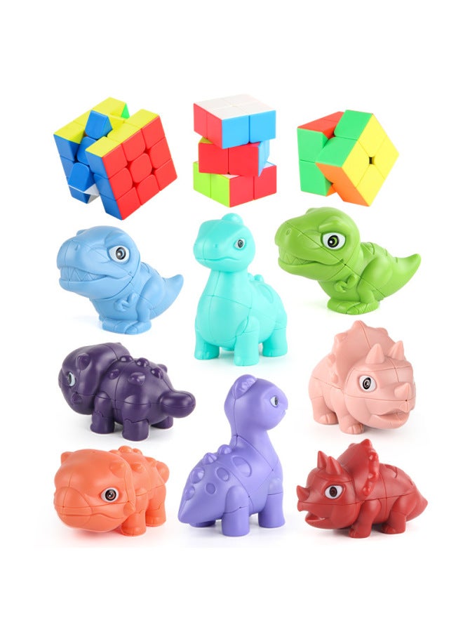 Children's Science And Education Puzzle Second-order Third-order Dinosaur Cube 2-in-1 Suit Smooth Rotating Regular Special-shaped Animal Cube-Color:K168-3C Triceratops Flesh Color + Second-order Rub  - Image 3
