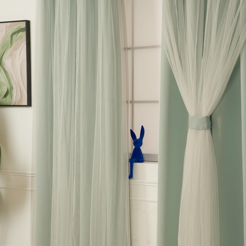 INLINAS 52 x 84 Inch Blackout Curtains with Sheer Overlay - Grommets Thermal and Noise Reduction Panels for Bedroom and Living Room Light Blocking and Energy Saving, Mint, Set of 2 - Image 3