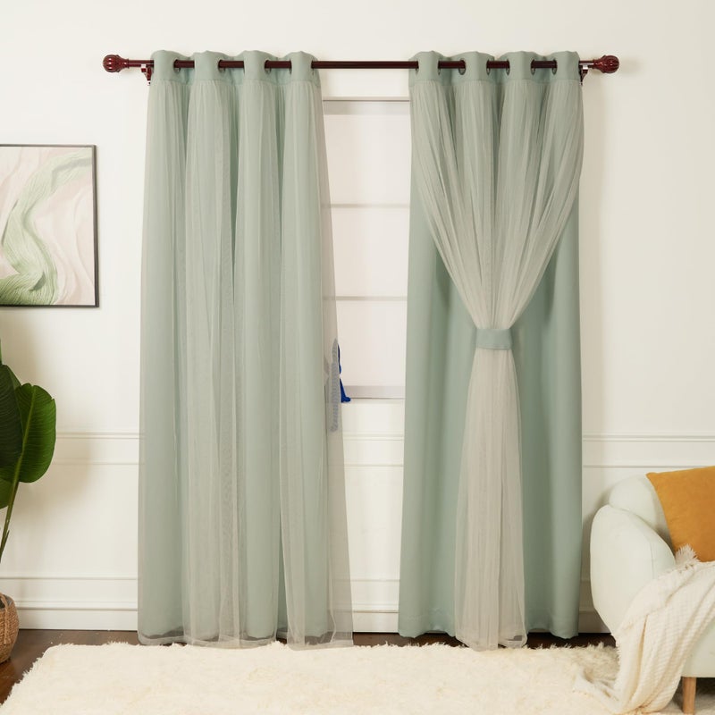 INLINAS 52 x 84 Inch Blackout Curtains with Sheer Overlay - Grommets Thermal and Noise Reduction Panels for Bedroom and Living Room Light Blocking and Energy Saving, Mint, Set of 2 - Image 1