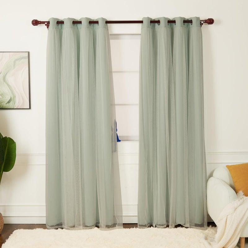 INLINAS 52 x 84 Inch Blackout Curtains with Sheer Overlay - Grommets Thermal and Noise Reduction Panels for Bedroom and Living Room Light Blocking and Energy Saving, Mint, Set of 2 - Image 2