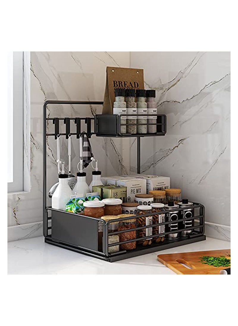 Generic - Under Sink Organizer, Under Bathroom Sink Storage 2 Tier Organizer Bath Collection Baskets with Hooks, Under Sink Shelf Organizer Rack Black - Image 1