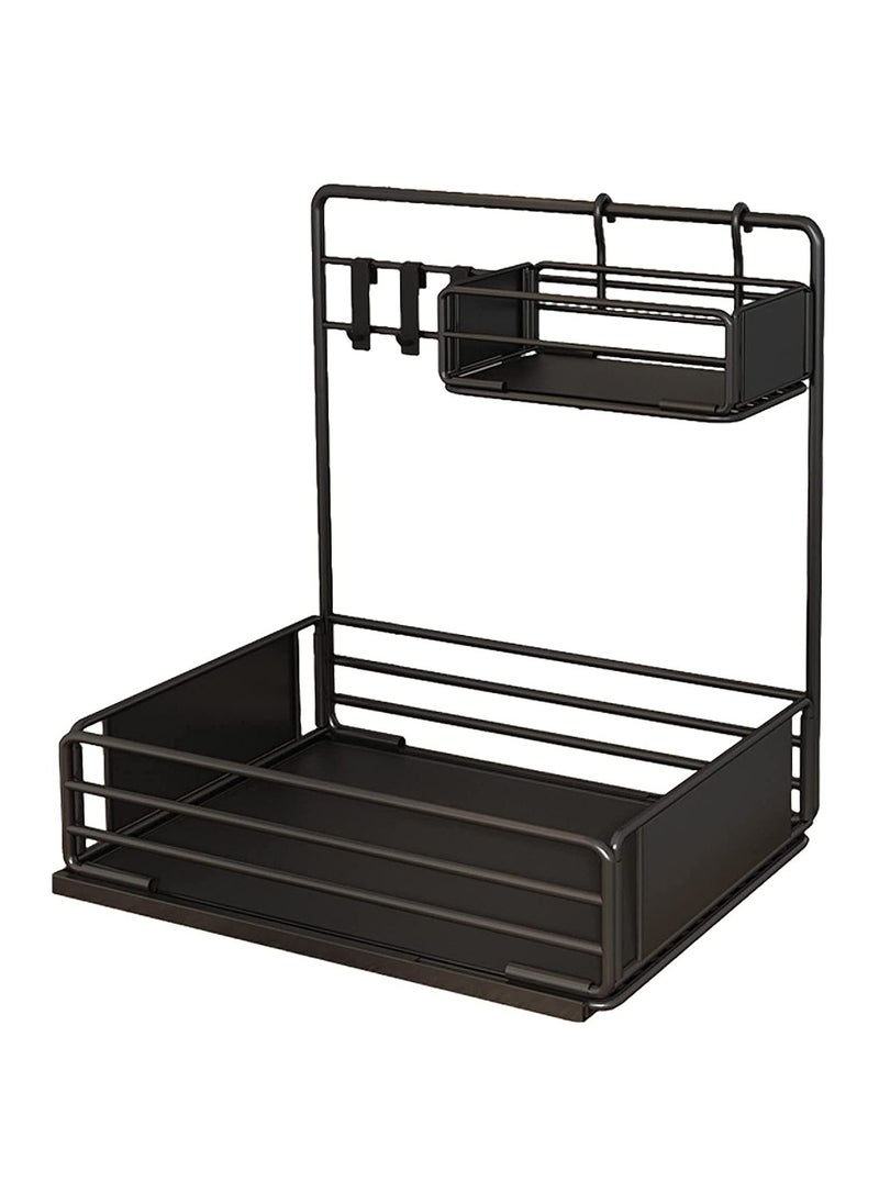 Generic - Under Sink Organizer, Under Bathroom Sink Storage 2 Tier Organizer Bath Collection Baskets with Hooks, Under Sink Shelf Organizer Rack Black - Image 1