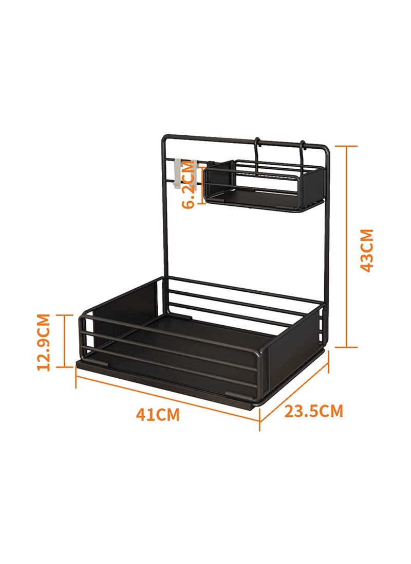 Generic - Under Sink Organizer, Under Bathroom Sink Storage 2 Tier Organizer Bath Collection Baskets with Hooks, Under Sink Shelf Organizer Rack Black - Image 1