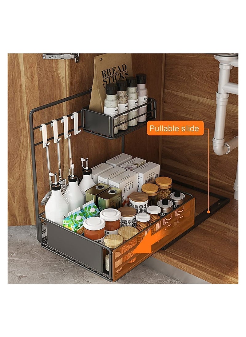 Generic - Under Sink Organizer, Under Bathroom Sink Storage 2 Tier Organizer Bath Collection Baskets with Hooks, Under Sink Shelf Organizer Rack Black - Image 1