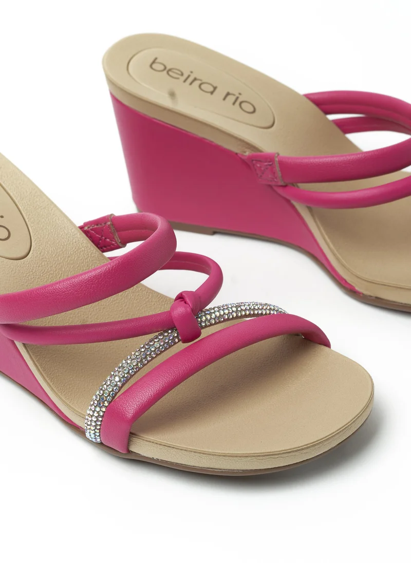 Beira Rio  BEIRA RIO Wedge Sandals for Ladies – PINK Sandals with Slip On | Comfortable PU Upper & TPR Sole for Women | Best Price UAE