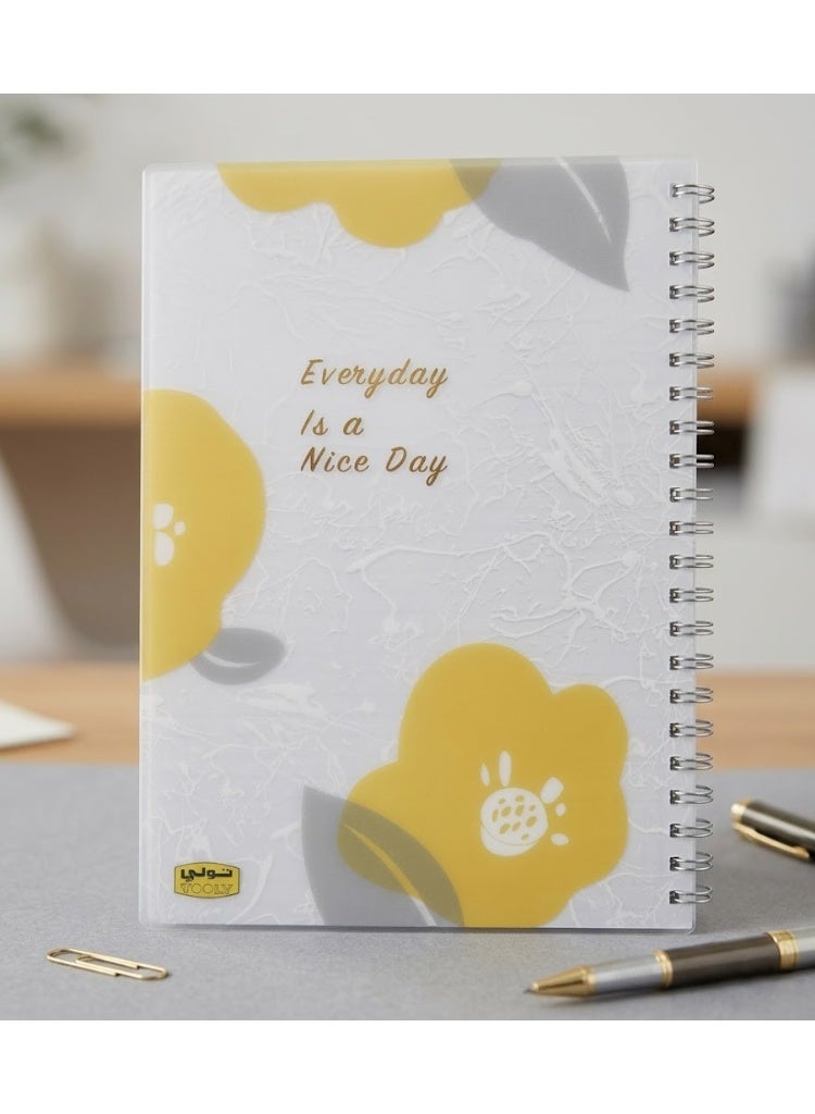 TOOLY Premium A4 "Everyday Is a Nice Day" Floral Spiral Notebook, Textured Marble & Botanical Print Cover, White/Yellow 100 Sheets - Image 3